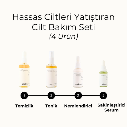 Hassas Ciltleri Yatıştıran Onarıcı Cilt Bakım Seti, 4 Ürün, Doğal, Vegan