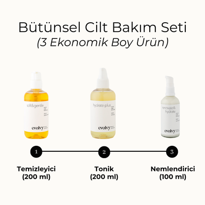 Bütünsel Cilt Bakım Seti- Ekonomik Boy, 3 ürün, Temizlik, Dengeleme, Nemendirme, Doğal veVegan