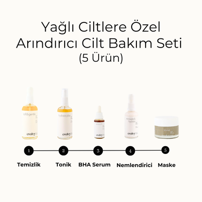 Yağlı Ciltlerde Arınma ve Aydınlık Etkili Cilt Bakım Seti, 5 Ürün, Roza Dostu, Doğal, Vegan