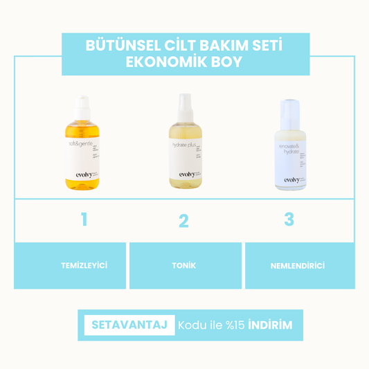 Bütünsel Cilt Bakım Seti- Ekonomik Boy, 3 ürün, Temizlik, Dengeleme, Nemendirme, Doğal ve Vegan