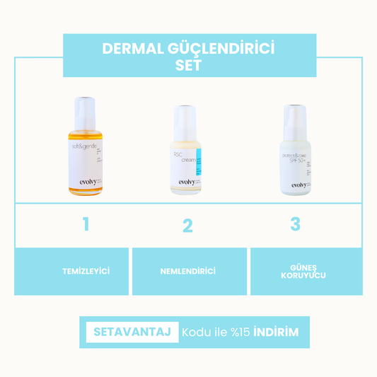 Kızarıklık ve Hassasiyete Karşı 3'lü Dermal Güçlendirici Cilt Bakım Seti, Doğal & Temiz İçerik