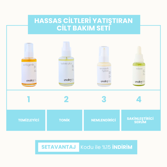 Hassas Ciltleri Yatıştıran Onarıcı Cilt Bakım Seti, 4 Ürün, Doğal, Vegan
