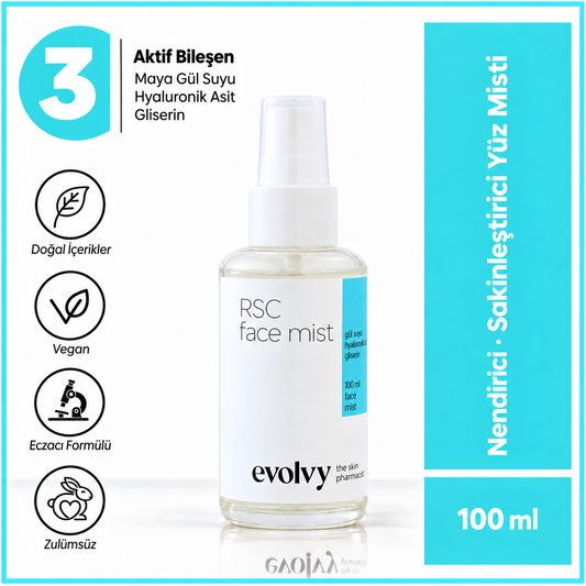 RSC Face Mist: Hyaluronik Asitli Yatıştırıcı Gül Suyu Spreyi, Roza Dostu, Doğal & Temiz İçerik