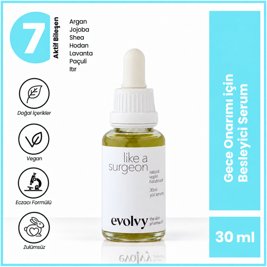 Like a Surgeon Serum – Gece Onarımı için Besleyici Serum, Doğal ve Temiz İçerik