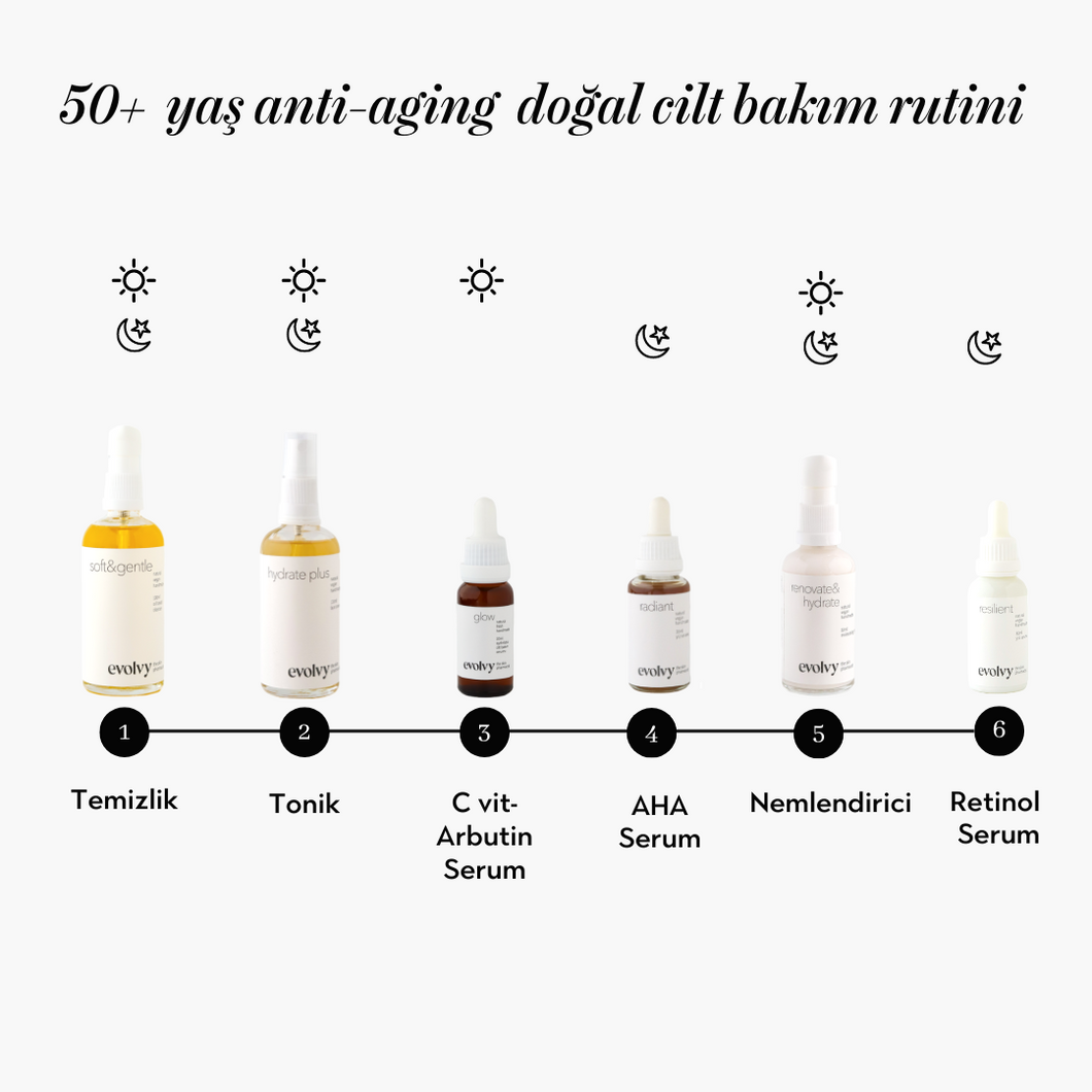 50 Yaş ve Üzeri Komple Anti Aging Set, Doğal, Sonuç Odaklı, Vegan, Sürüdürülebilir, Rozalı Ciltler için Uygun, 6 Ürün