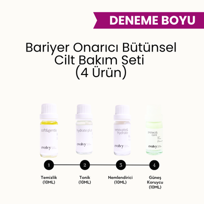 Bariyer Onarıcı Bütünsel Cilt Bakım Seti, DENEME BOYU 4 Ürün, Temizlik, Dengeleme, Onarım, Koruma, Doğal ve Vegan