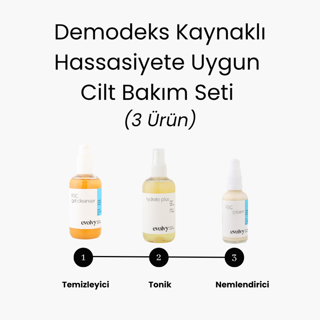 Demodeks Kaynaklı Hassasiyete Uygun Su Bazlı Günlük Bakım Seti – 3 Ürün, Çay Ağacı, Azelaik Asit, Lavanta, Niasinamid, Doğal ve Vegan