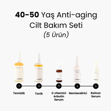 Görseli Galeri görüntüleyiciye yükleyin, 40-50 Yaş Komple Anti Aging Set, 5 Ürün, Rozalı Cilt Dostu, Retinol, C vitamini, Hyaluronik Asit, Niasinamid, Doğal, Vegan
