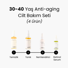 Görseli Galeri görüntüleyiciye yükleyin, 30-40 Yaş Komple Anti Aging Set, 4 Ürün, Rozalı Cilt Dostu, Retinol, Hyaluronik Asit, Niasinamid, Botanik Özler,Doğal, Vegan
