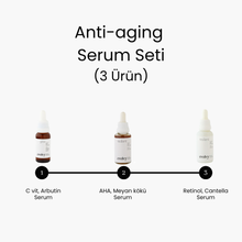Görseli Galeri görüntüleyiciye yükleyin, Antiaging Serum Seti - 3 Ürün, Pürüzsüzleştirici, Aydınlatıcı, Sıkılaştırıcı, Rozalı Cilt Dostu, Doğal, Vegan
