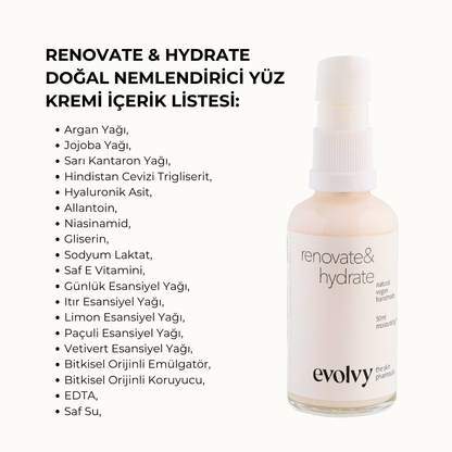 Renovate & Hydrate: Ödüllü Bariyer Güçlendirici Su Bazlı Nemlendirici Krem, Roza Dostu, %100Doğal& Temiz İçerik