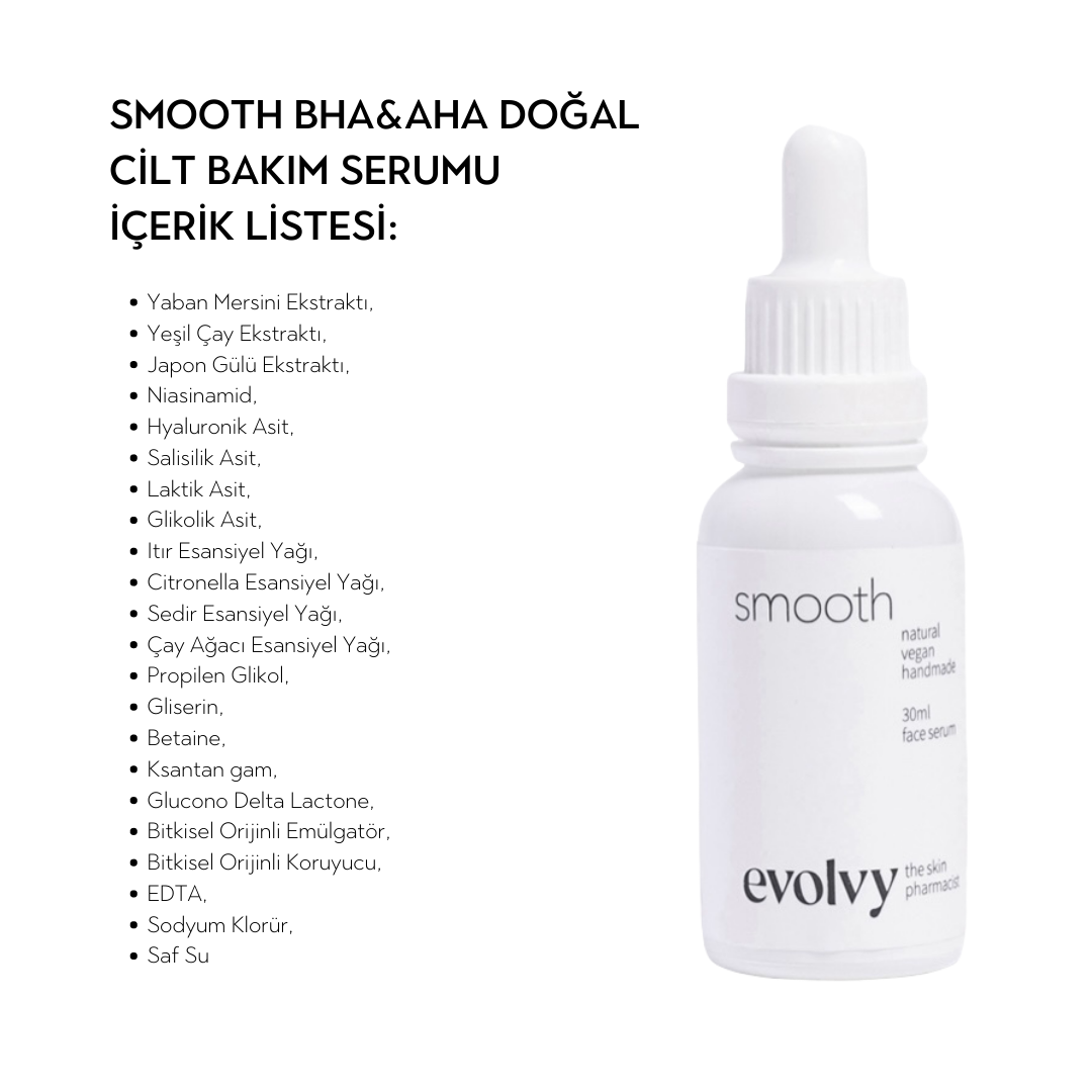 Smooth: Siyah Nokta ve Gözenek Karşıtı Arındırıcı BHA Serum, Roza Dostu, %100 Doğal & Temiz İçerik